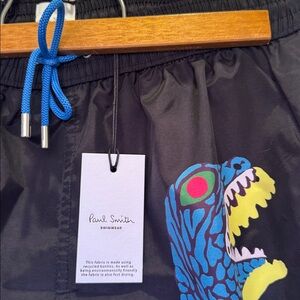 Paul Smith Navy Blue Swim Shorts with Lighter Blue and Yellow Graphic